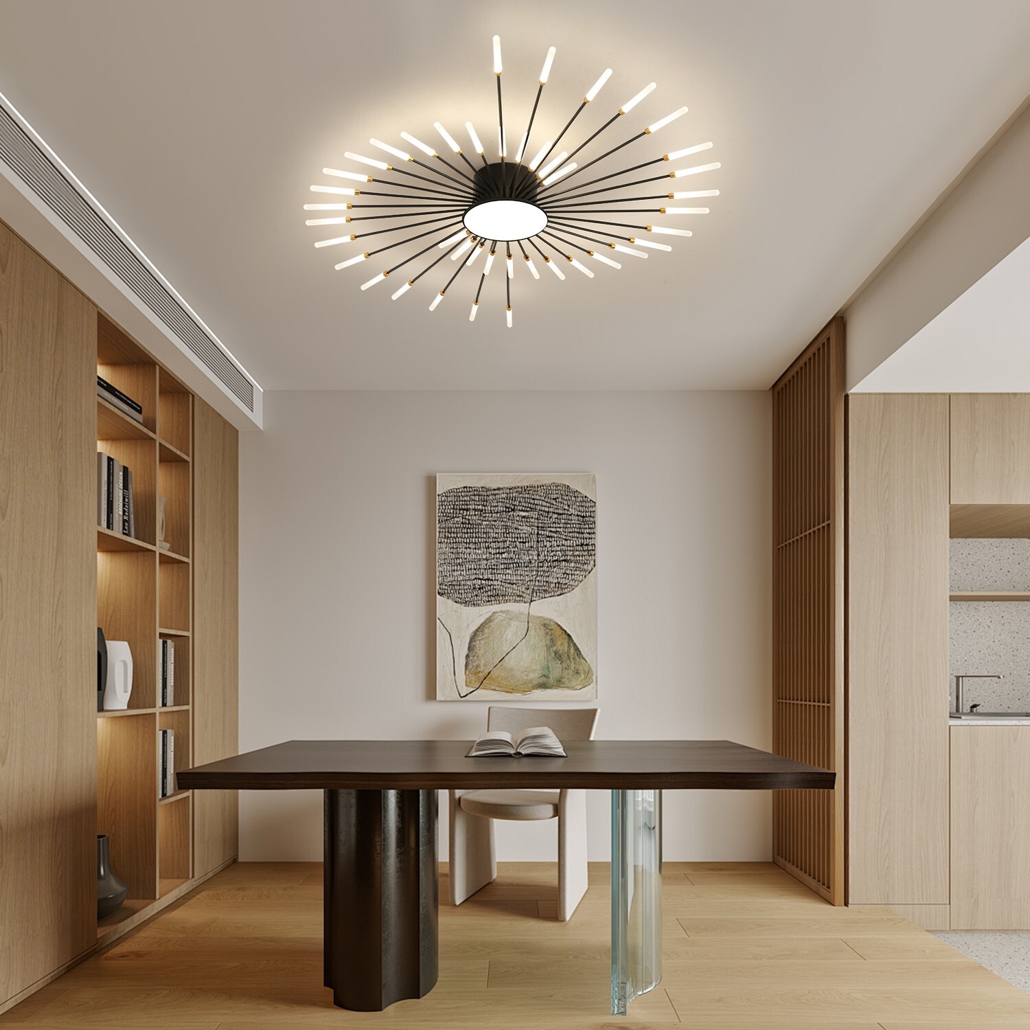 42-Light Fireworks Ceiling Light Modern LED Flush Mount Dimmable APP Remote