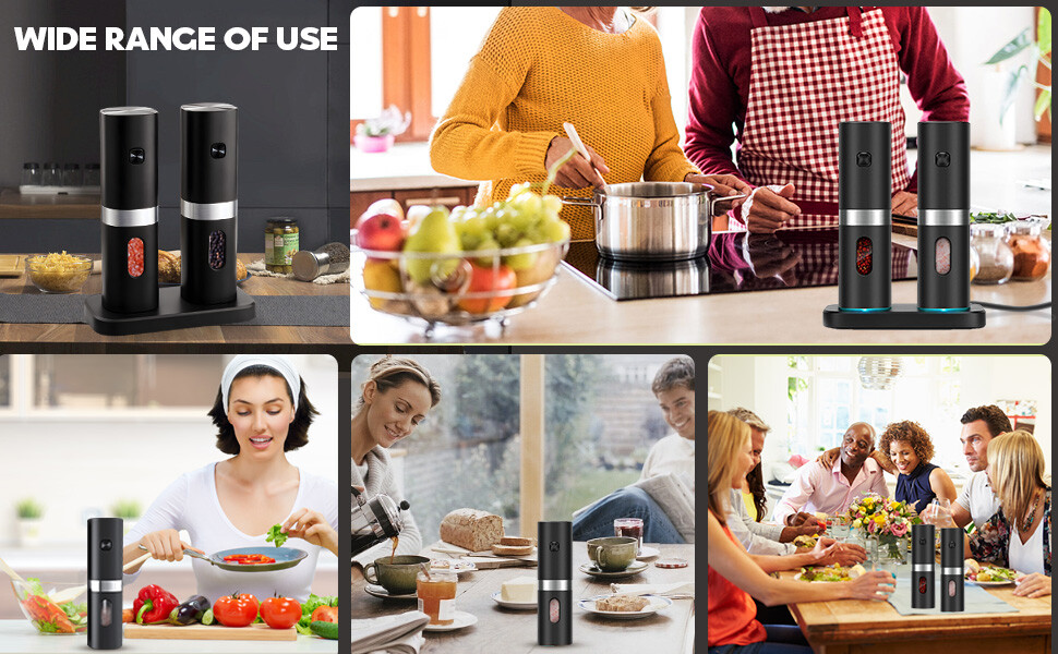 Electric Salt and Pepper Grinder Set with Rechargeable Base Mill-Adjustable
