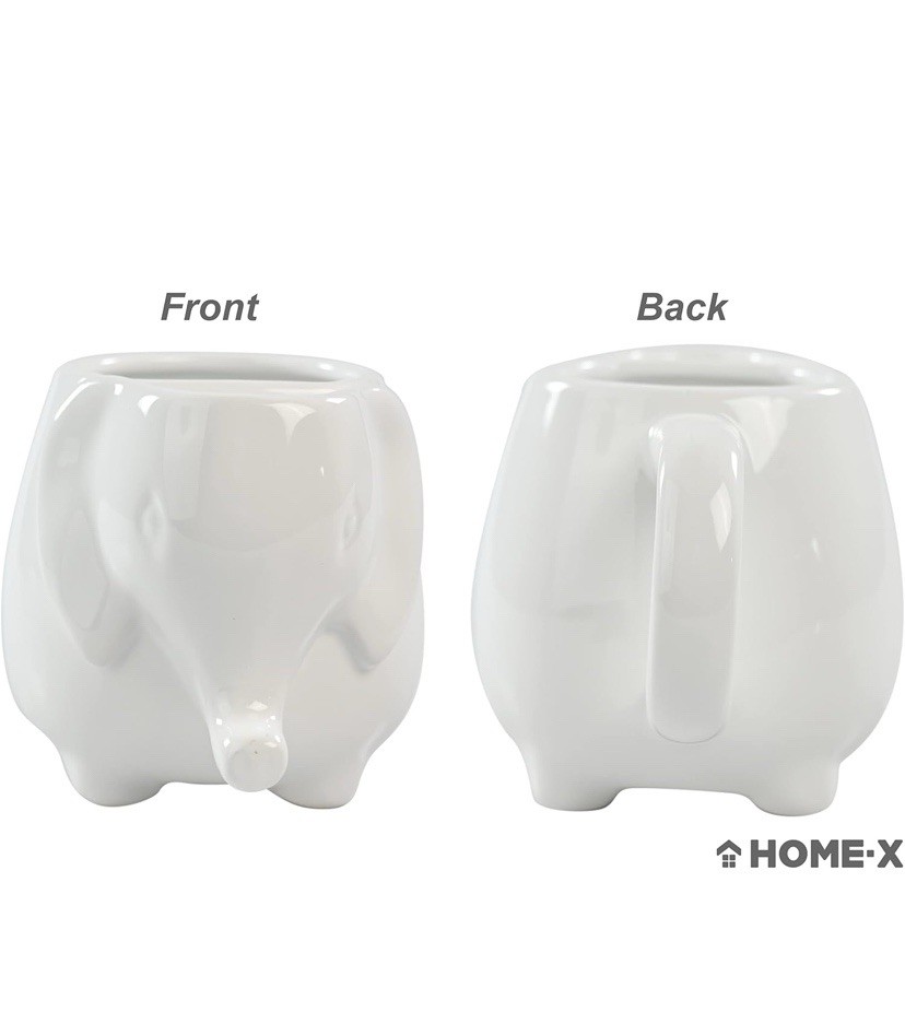 HOME-X WHITE ELEPHANT CERAMIC MUG WITH TEA BAG HOLDER 16 Oz 6”x4”x3”