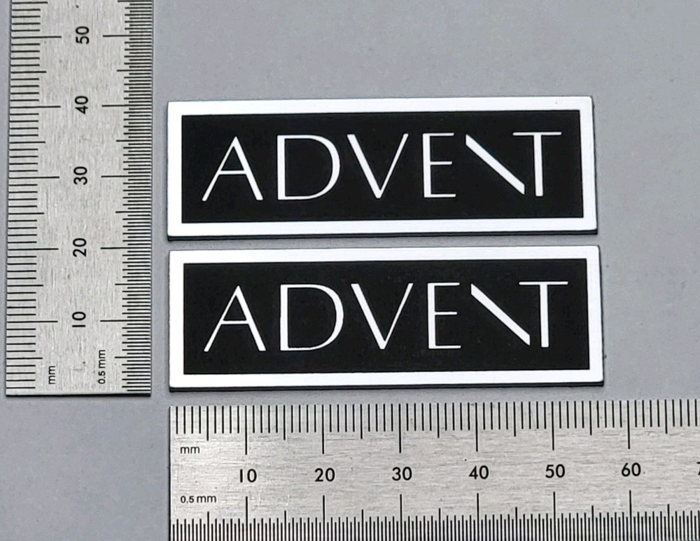 Advent Speaker Badge Logo Emblem Brushed Silver Pair With Self Stick Adhesive