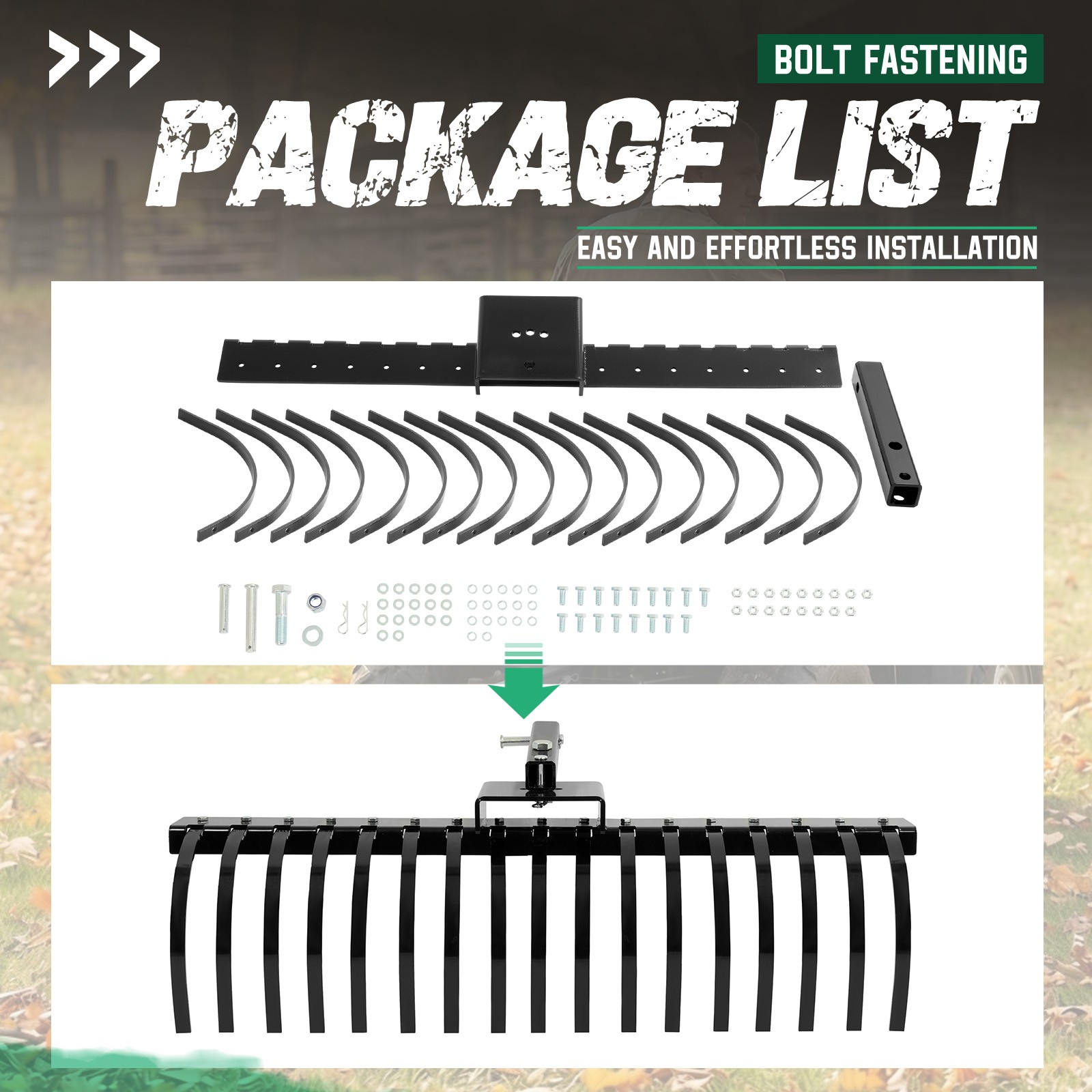 48" Landscape Rake Pine Straw Rake Rock Rake Fits 2" Receiver ATV/UTV Tractors