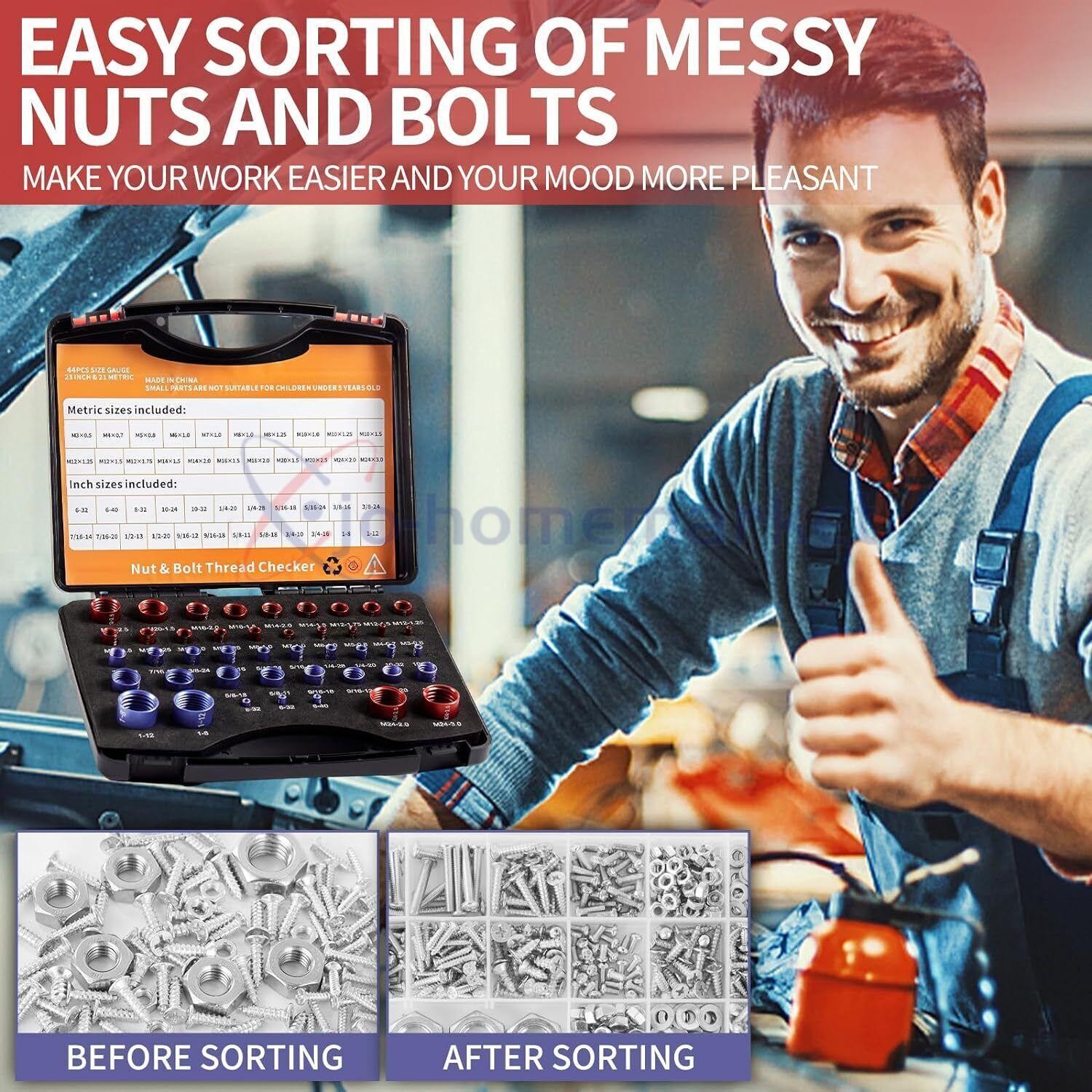 44pcs Inch & Metric Nut & Bolt Thread Checker Gauge Set