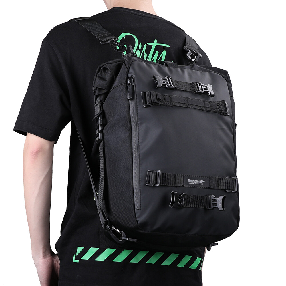 Multi-function Motorcycle Rear Seat Bag PU Coating Riding Storage Backpack 20L
