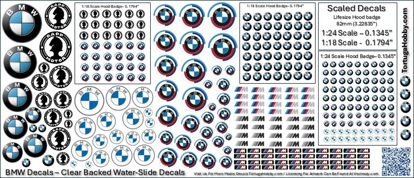 BMW Decals 1:24/1:64 or 1:18 Scale - Waterslide for Models, Derby Cars and More
