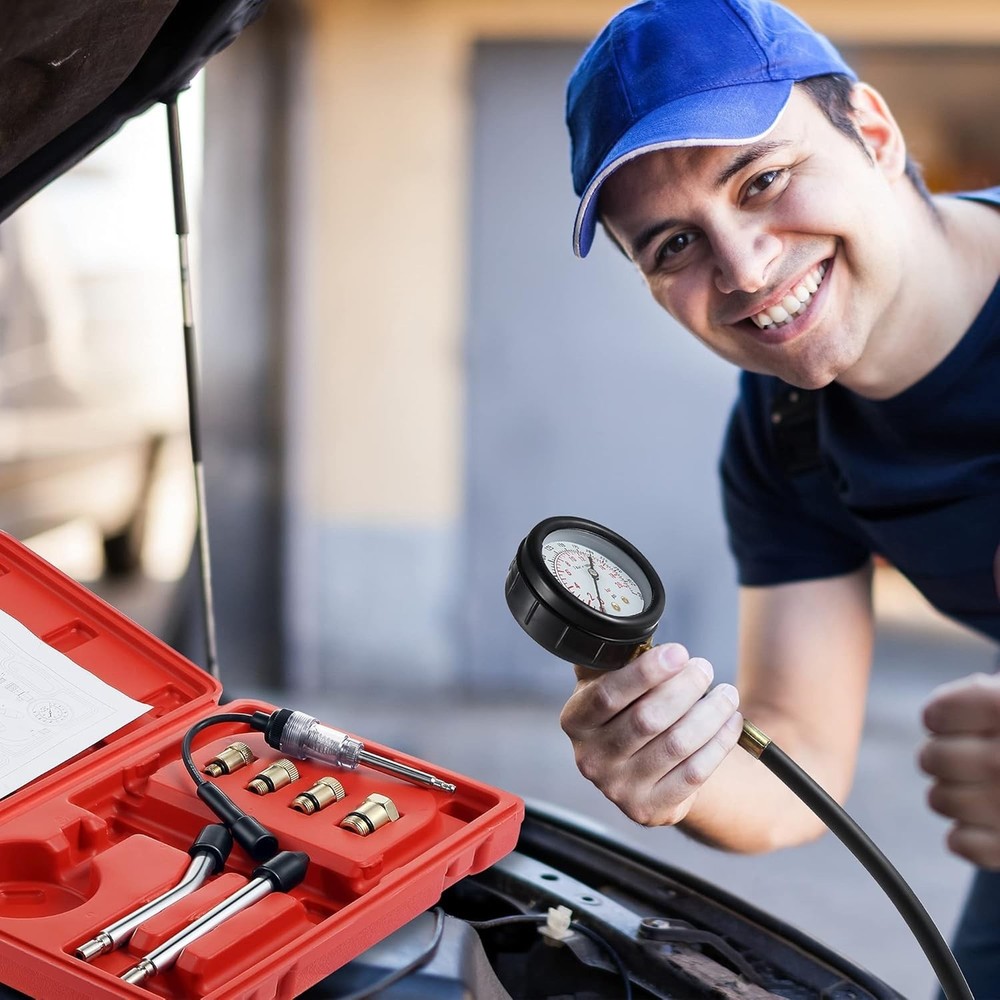9pc Automotive Compression Tester Kit & Spark Plug Tester