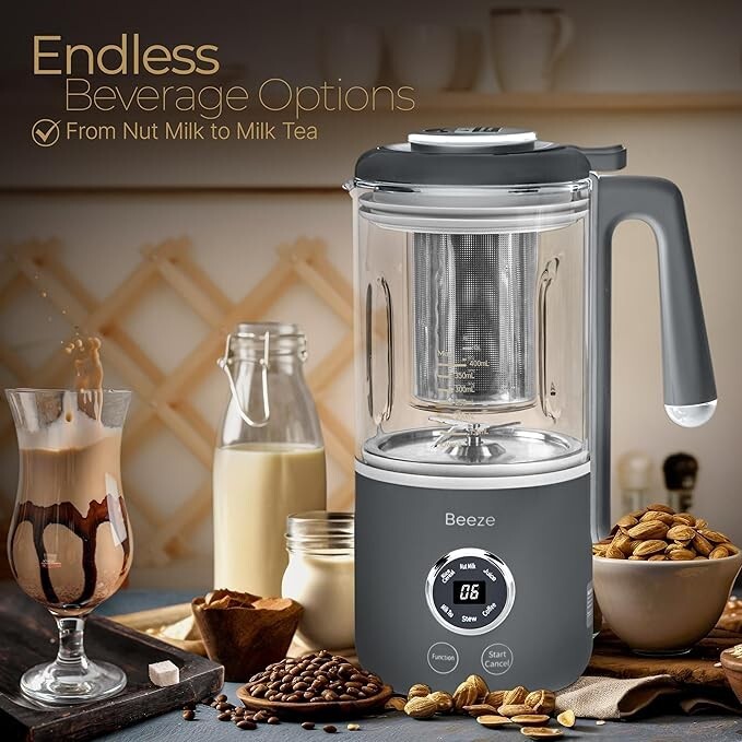 BEEZE Automatic Nut Milk Maker - 14oz Nut Milk Maker Machine - Gray
