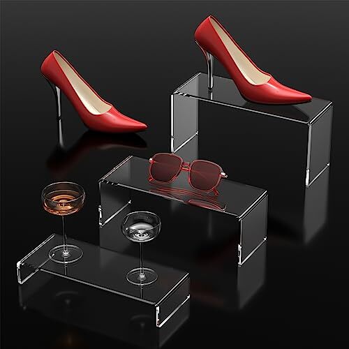6 Pack Clear Acrylic Display Risers 3 Large Sizes for Shelf Dessert Cupcake