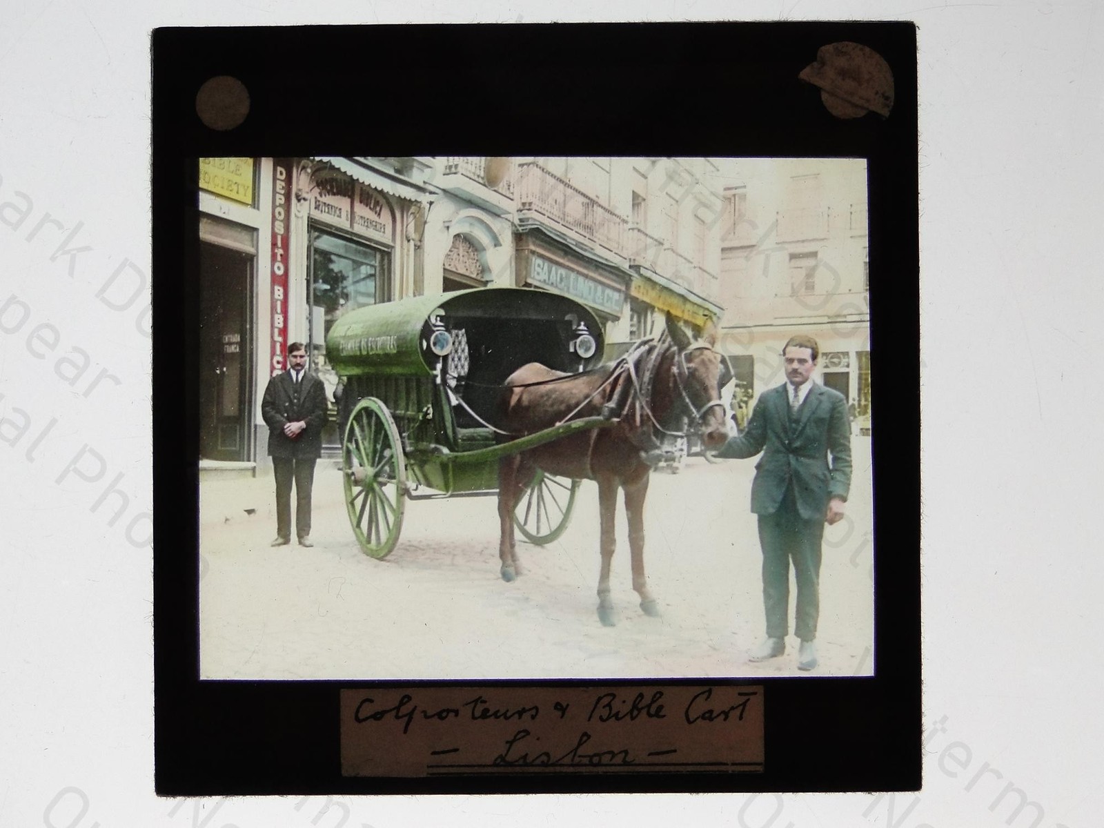 Colporteurs Bible Cart Lisbon Portugal Magic Lantern Slide c1900s