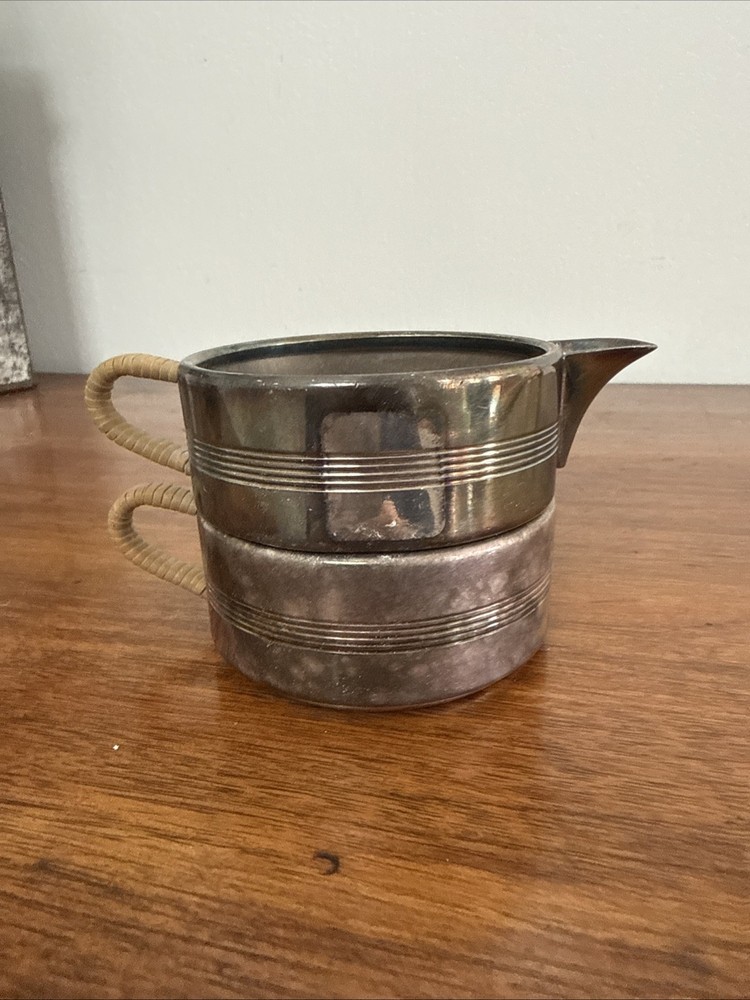 Unique Vintage 2 Piece SIlverplate Stackable Creamer And Mug