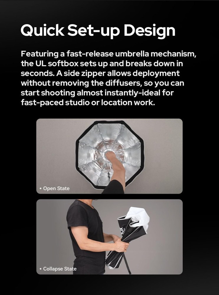 Softbox UL-Octa60 23.6"/60cm Octagonal Softbox, Quick-Release Umbrella Design...