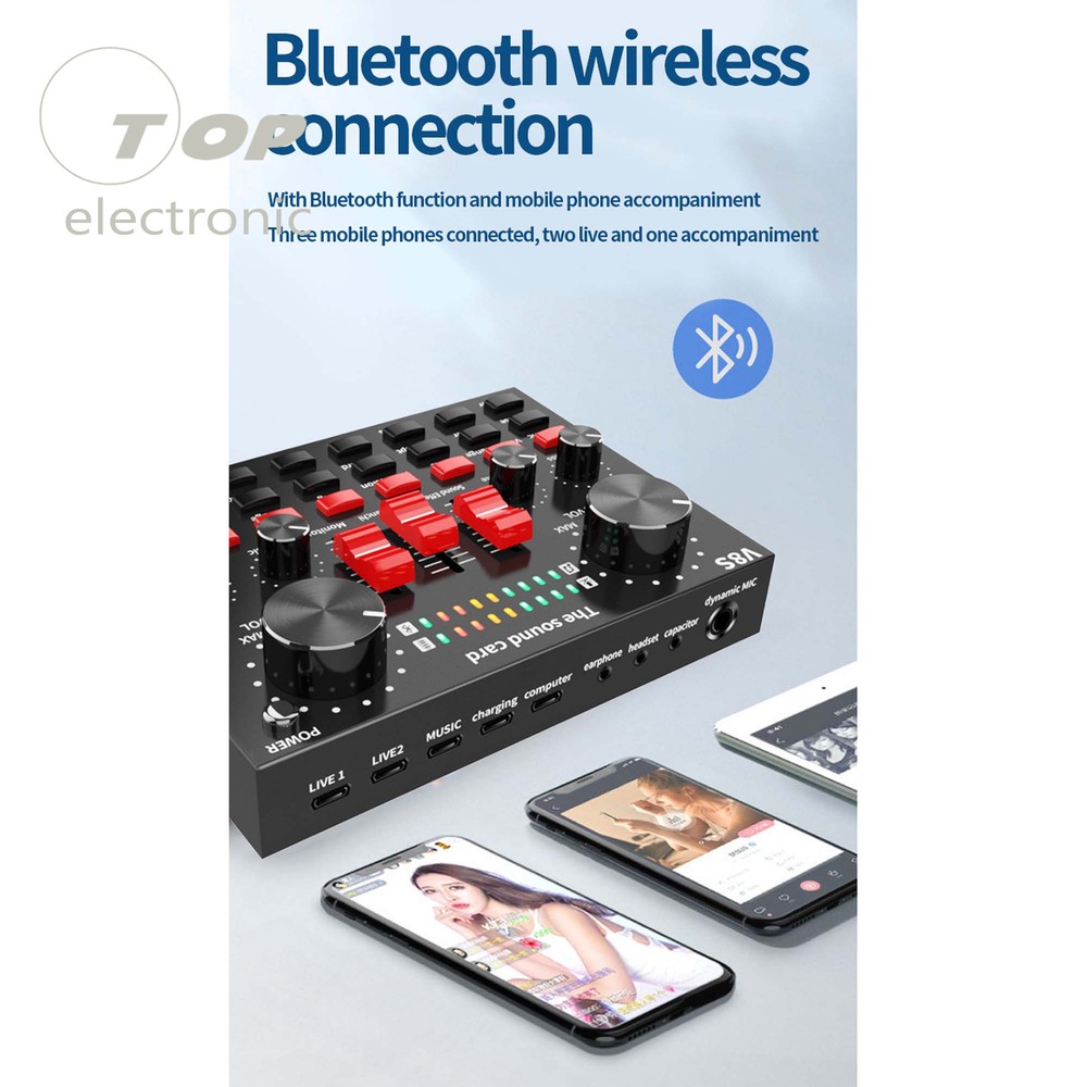V8S Bluetooth4.2 Audio Broadcast Headset Microphone Webcast Live Sound Card
