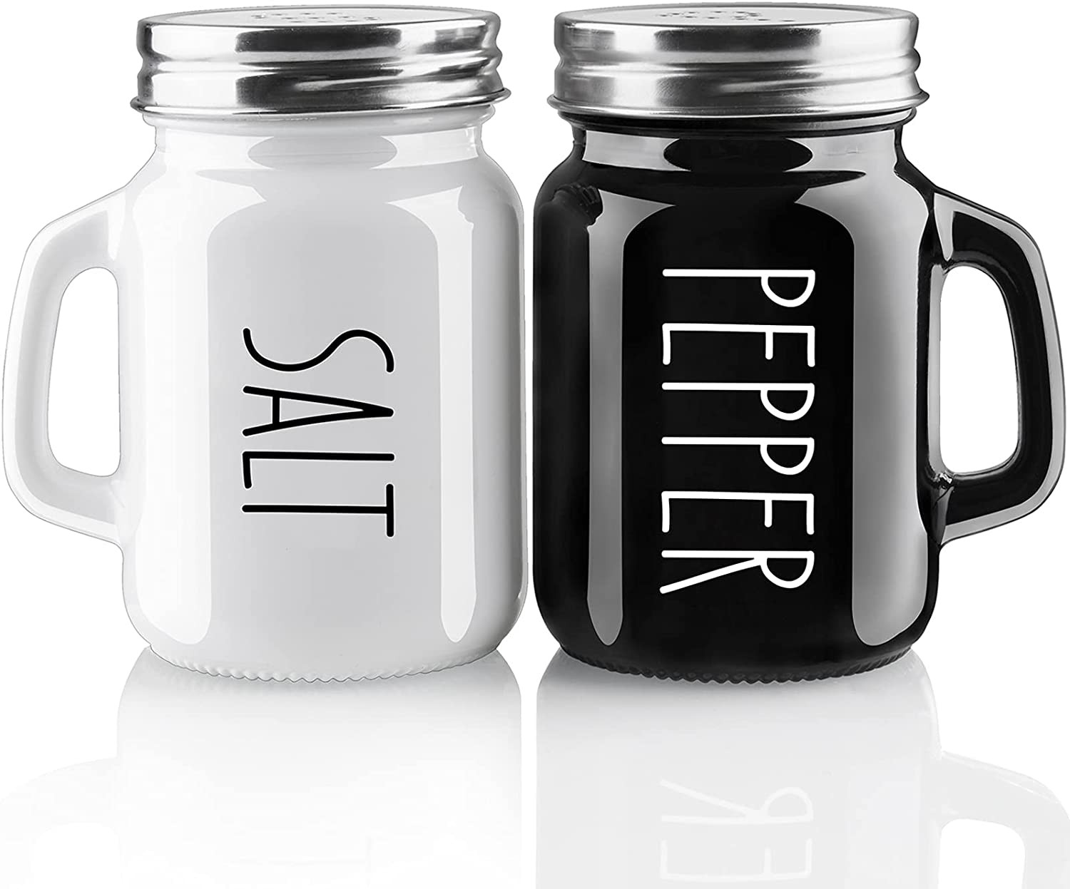 Salt and Pepper Shakers Set, 4 Oz Cute Glass Black White Sets Stainless Lids