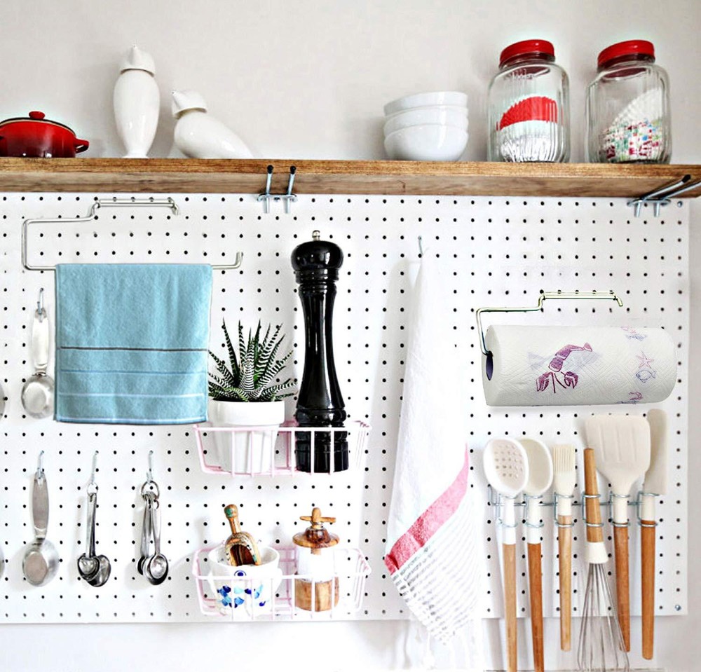 2 Pack Pegboard Towel Holder for Kitchen Workshop Garage Pegboard Accessories