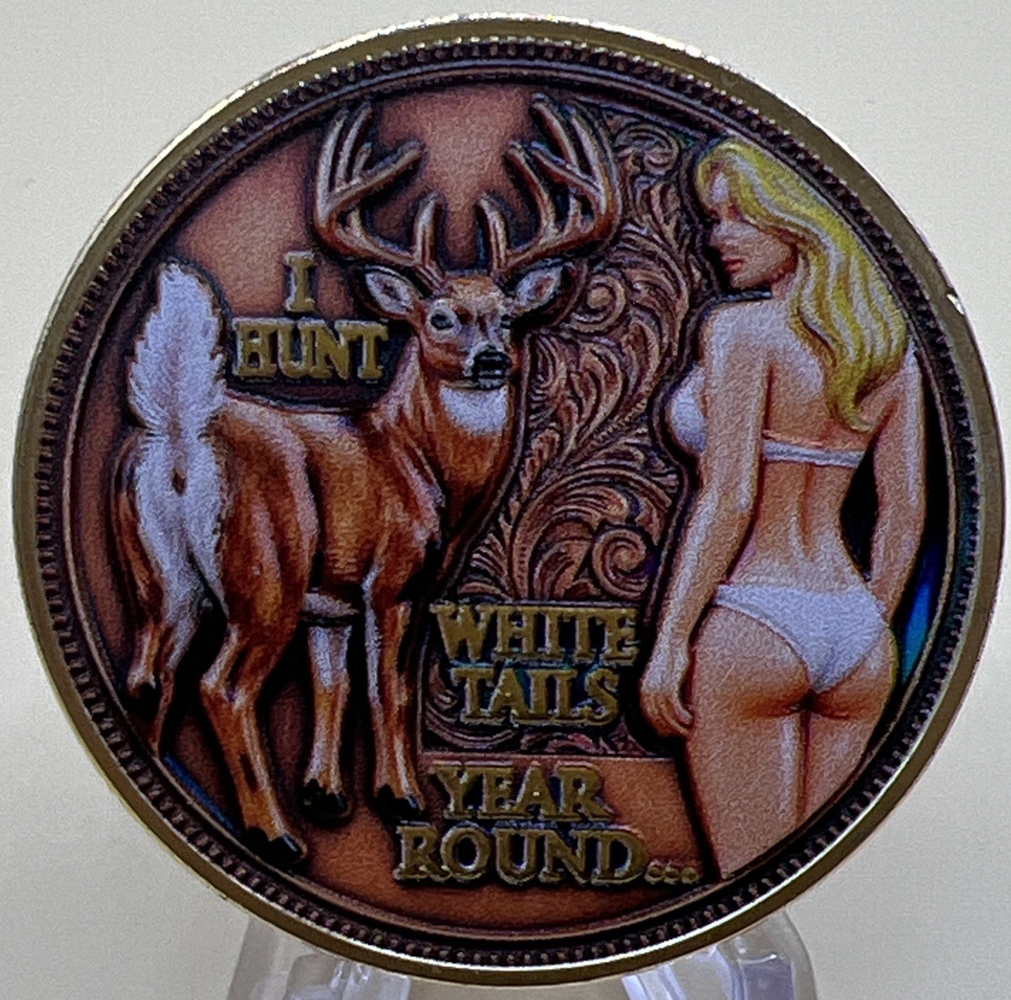 * “Big Rack Hunter- White Tails You Chase To Win” Adult Coin. New Gold Finish.