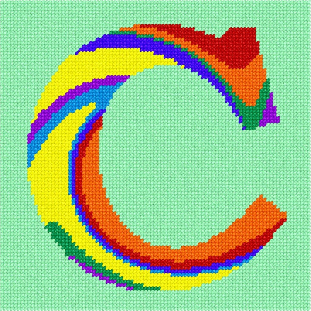 Letter C Tie Dye Rainbow Needlepoint Kit or Canvas