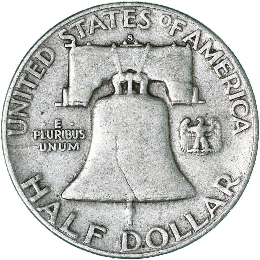 1952 S Franklin Half Dollar 90% Silver Fine FN