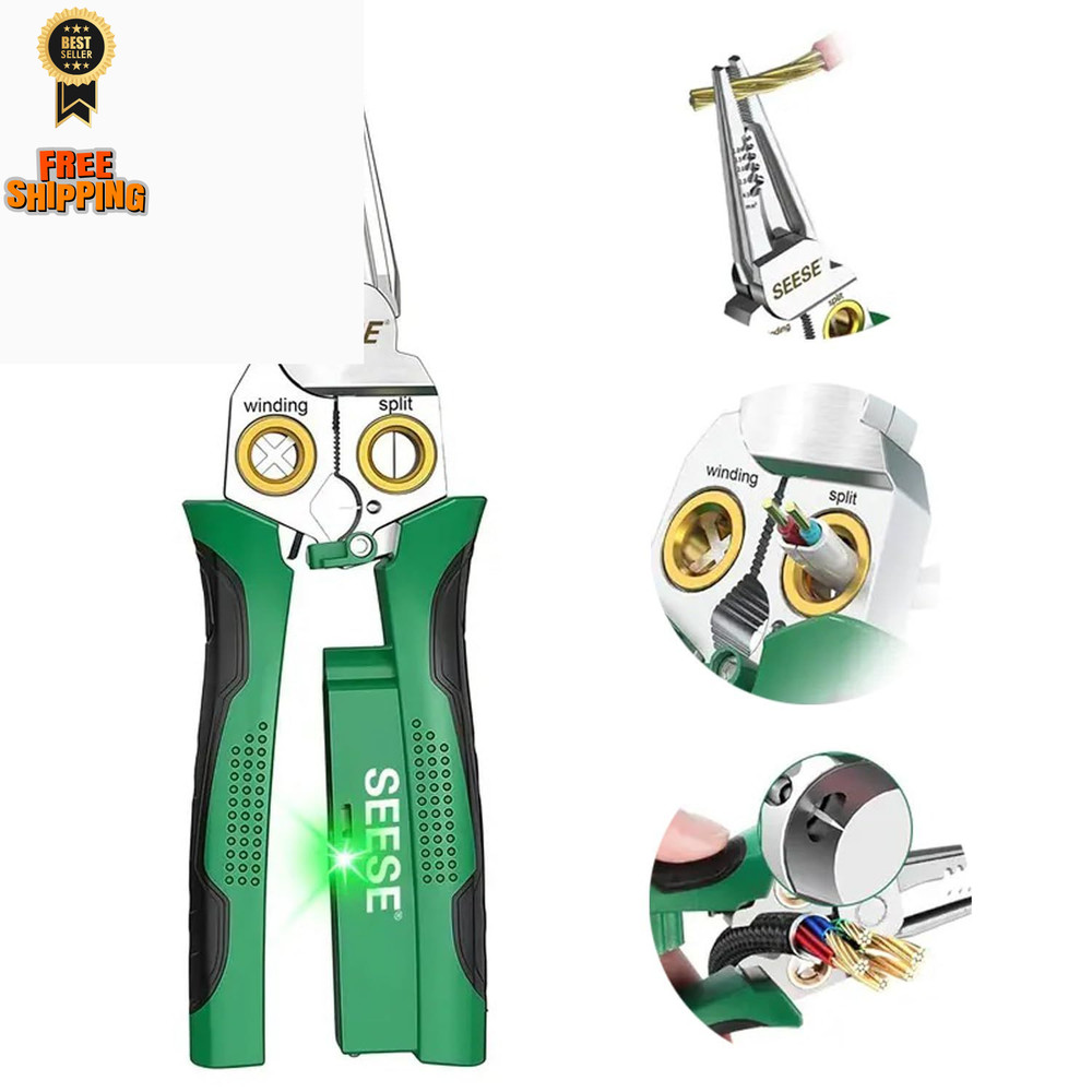 SEESE 8-in-1 Wire Stripper Pliers: Compact Portable Multi-Function Green