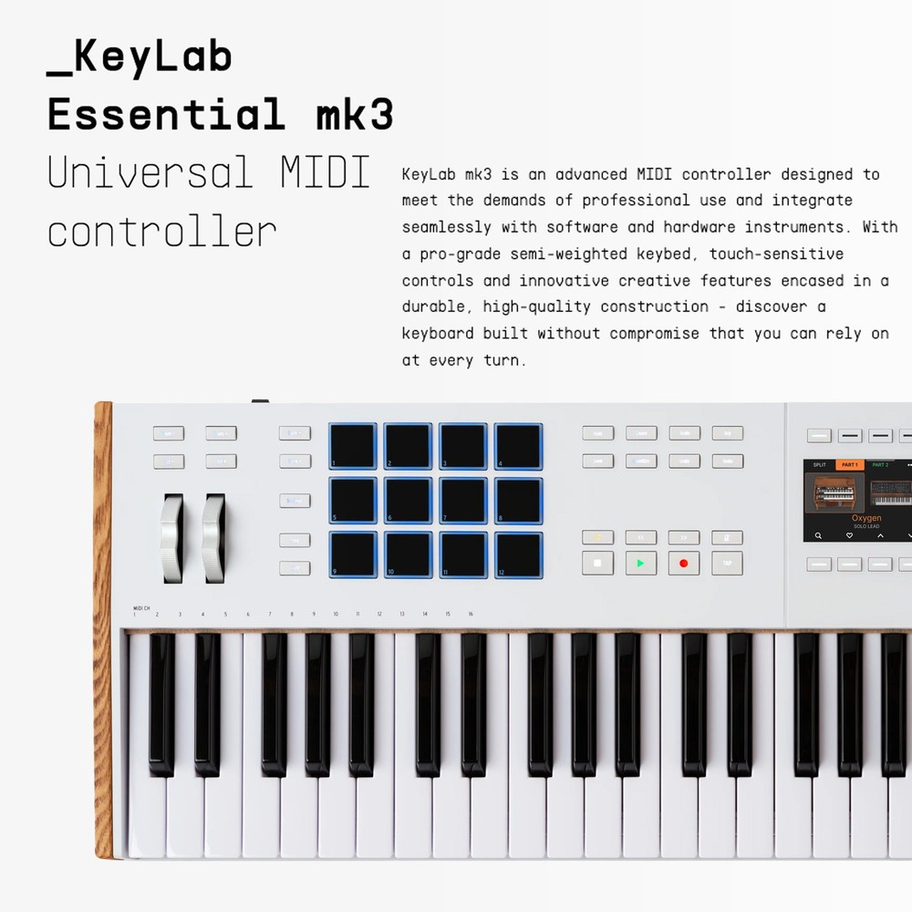 Arturia KeyLab Mk3 61 Keyboard White MIDI Controller with DAW Integration Bundle