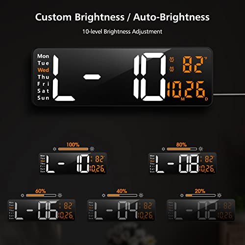 16" Large Digital Wall Clock with Remote, Large Display LED Wall Clock White