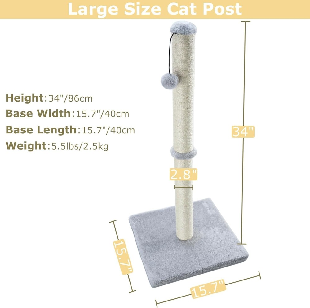 34" Vertical Cat Scratching Post with Interactive Ball for Healthy Claw Care