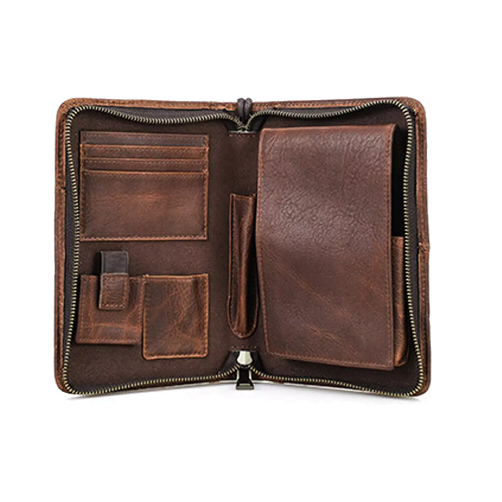 Genuine Leather Passport Cigar Case Travel Humidor Set Cutter Pocket box Brown