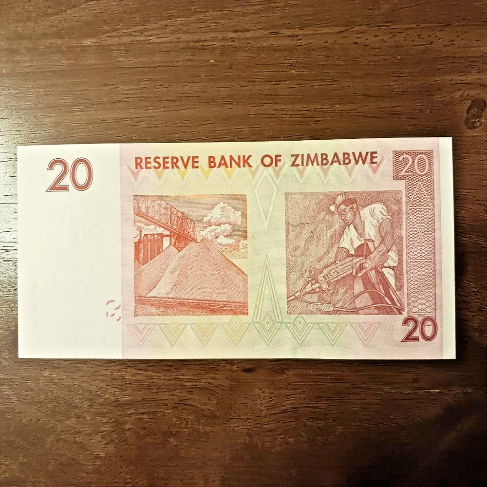 2007 (2008) Zimbabwe 20 Dollars P-68. Uncirculated. 1 Note.
