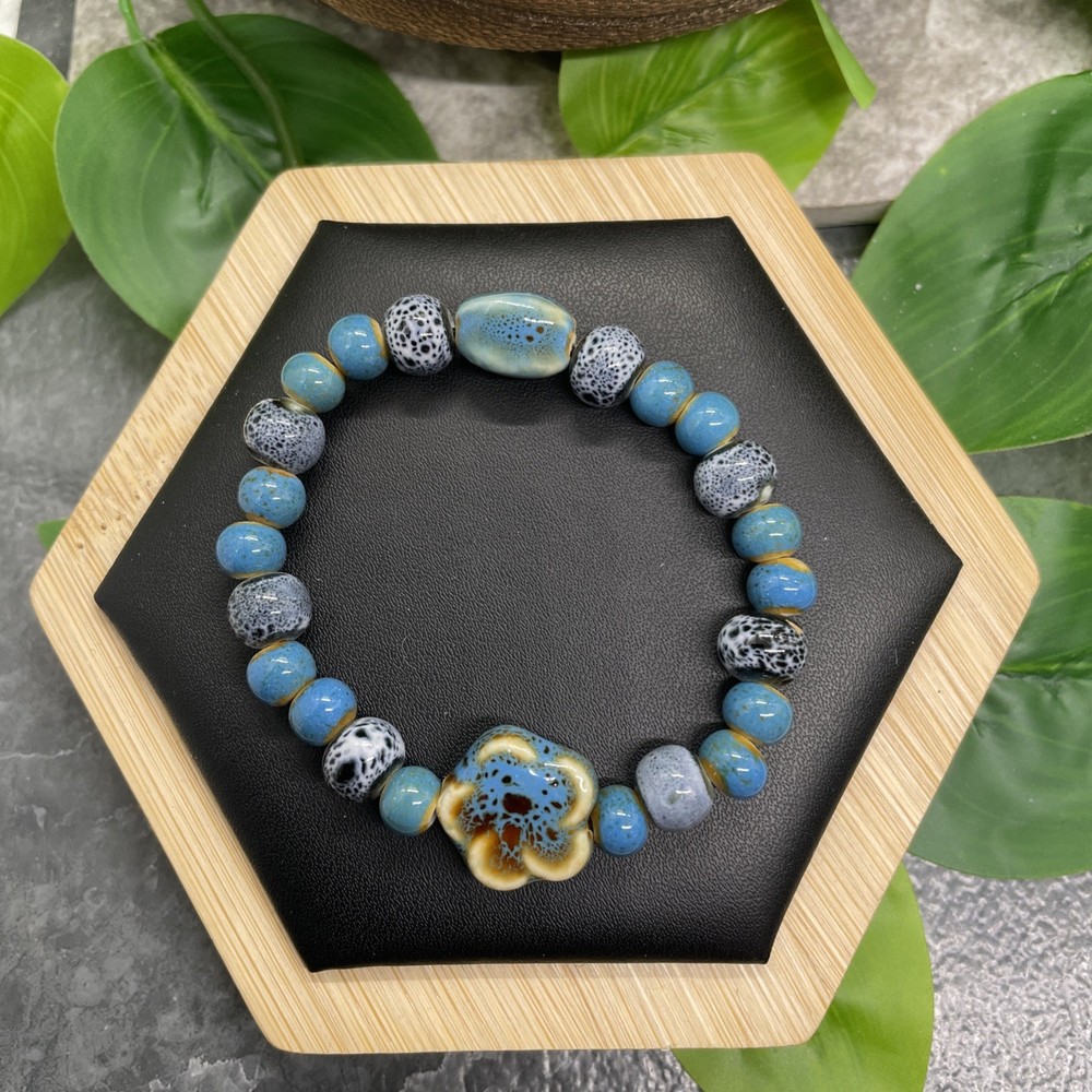 Handmade Ceramic Bead Beaded Stackable 6” Plus Stretch Bracelet New B6