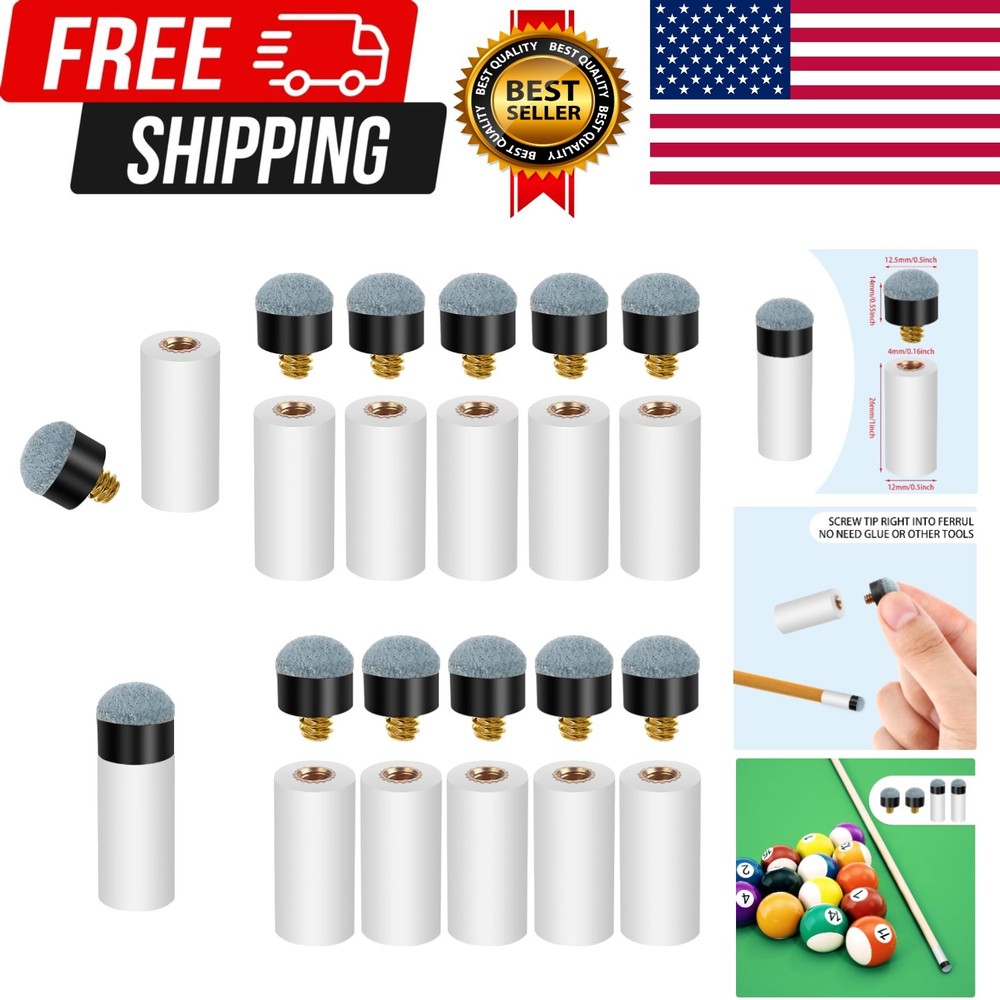 10 Sets Screw on Pool Cue Tips Replacement Billiard Cue Tips with White Pool