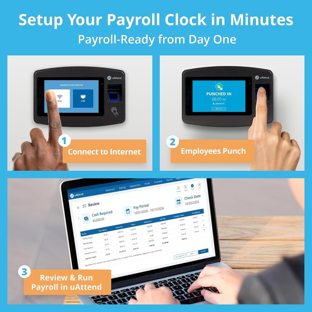 JP2000 Payroll Time Clock – Cloud Payroll Engine with Biometric & RFID, Time 219
