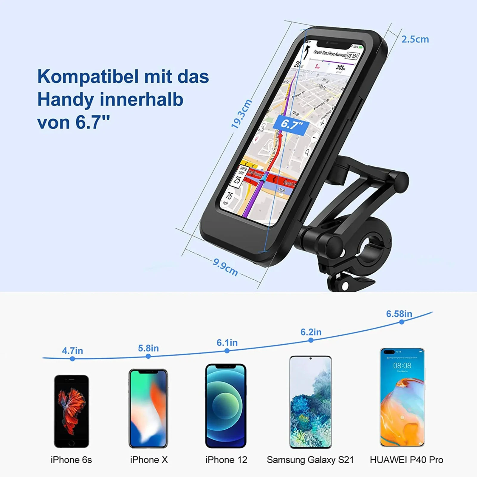 Motorcycle Bike Handlebar Phone Mount Holder Waterproof Case for iPhone Samsung