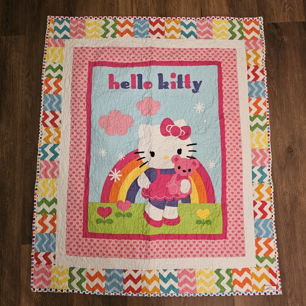 Hello Kitty handmade reversible quilt colorful NWOT