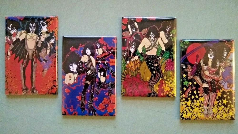 Set of 4 Kiss solo album poster fridge locker magnet 2x3 Ace Gene Peter Paul