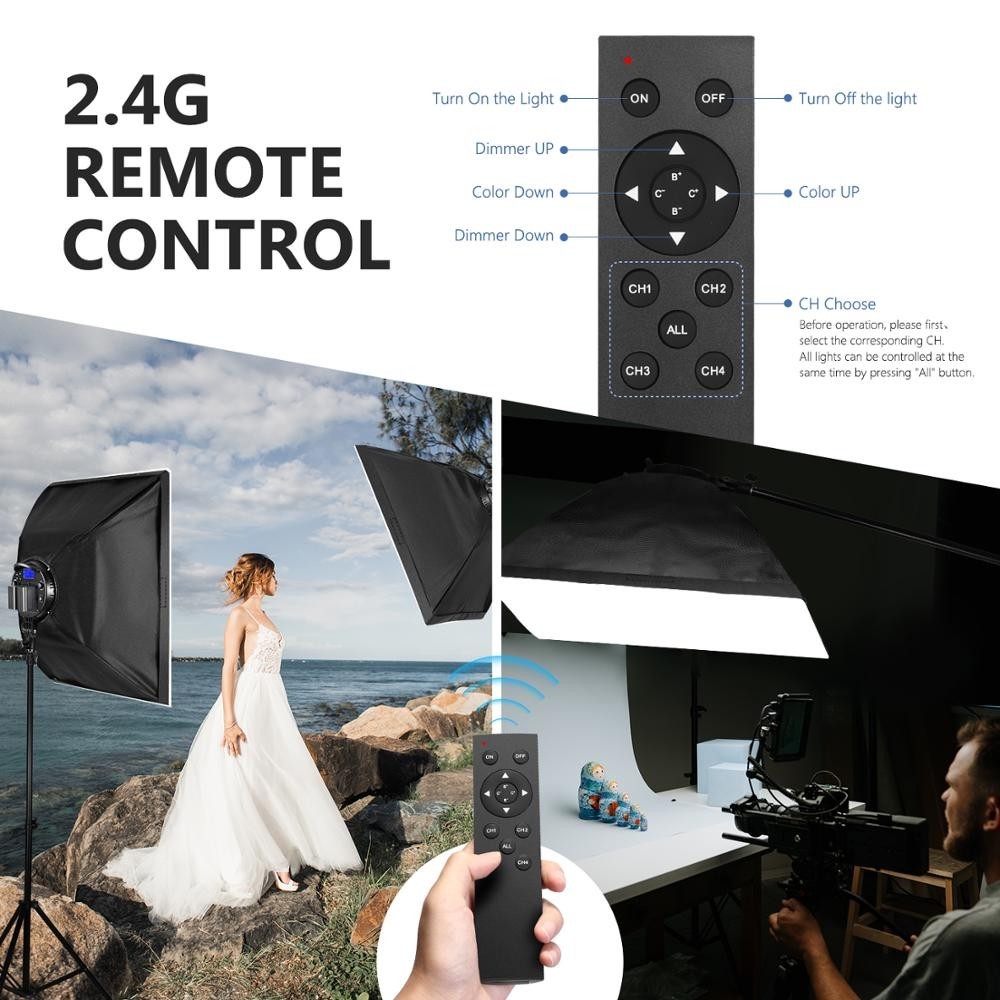 Neewer 3-Pack 2.4G 48W Dimmable LED Head Softbox Light Stand Filter Lighting Kit