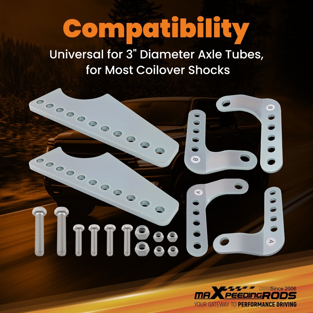 Adjustable Lower Brackets Coil Over Shock Mount Kit for 3" Axle Tubes Universal