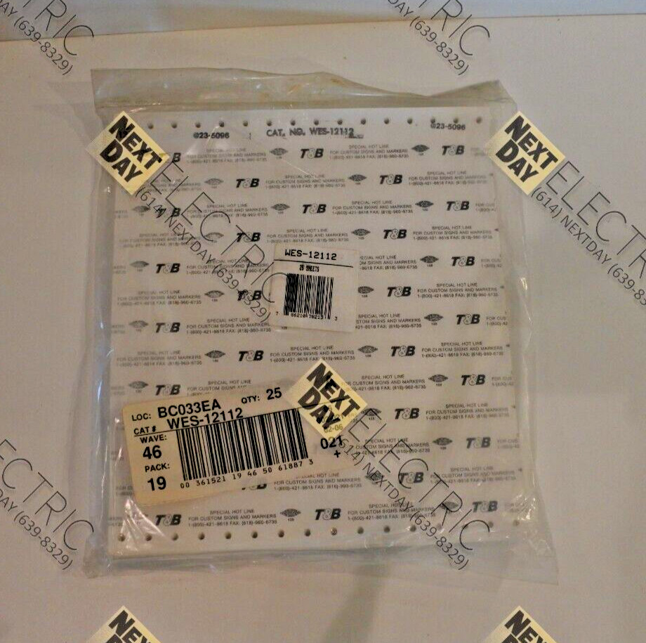 T&B, WES-12112, Printable Vinyl Self Laminating Wire Wiring Labels 25pcs