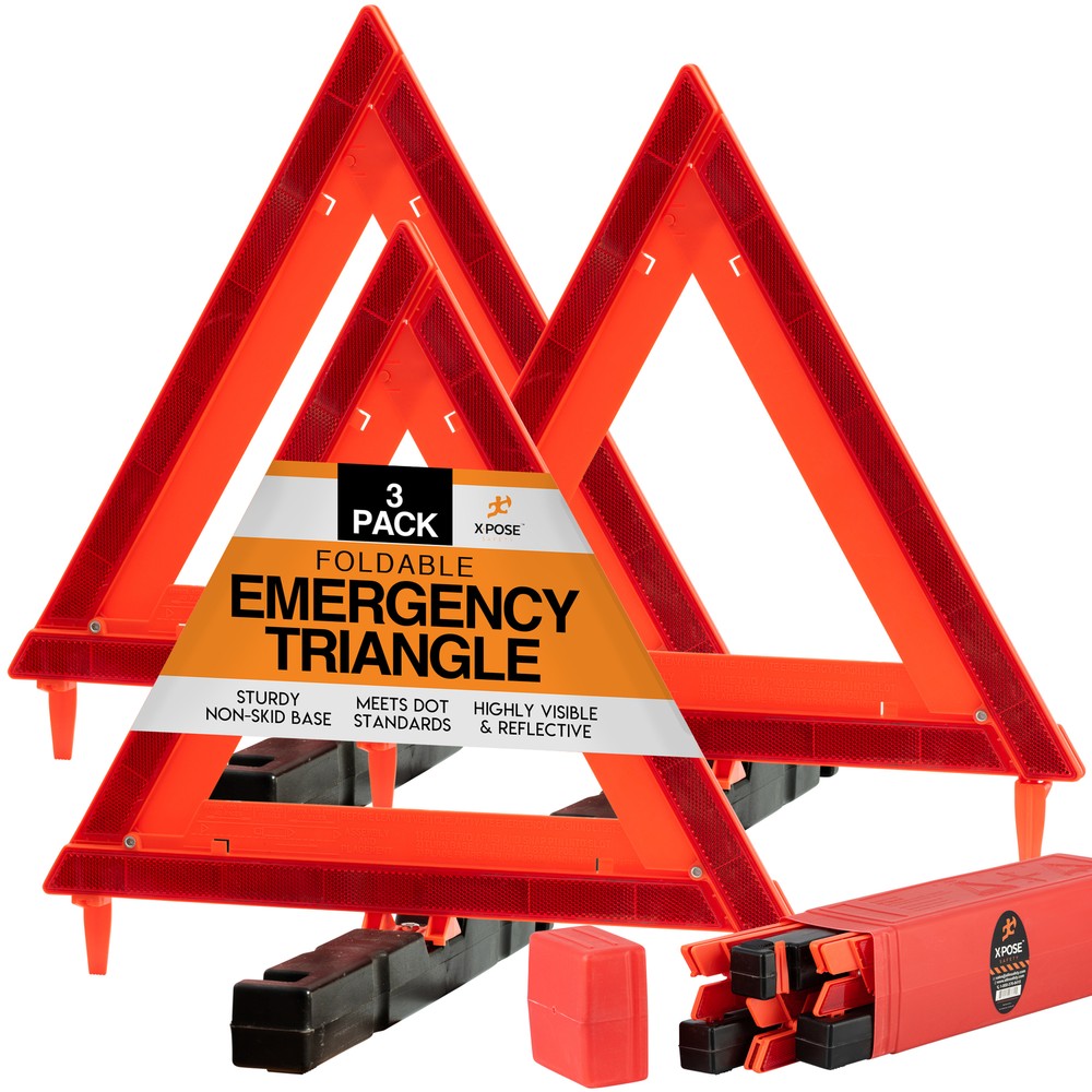 Reflective Emergency Triangles 3 Pack - Roadside Car Safety and Warning Tool