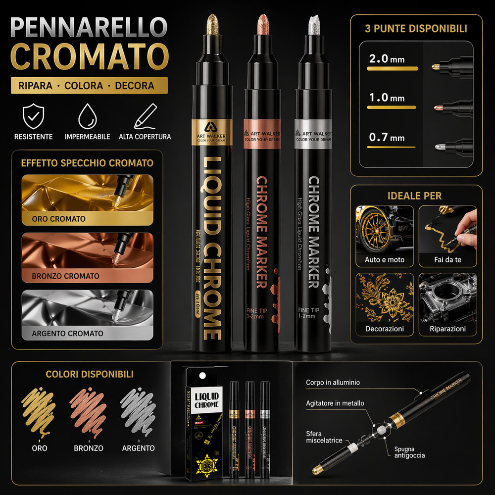 Chrome Mirror Effect Pen Reflective Chrome Gold 1mm 2mm