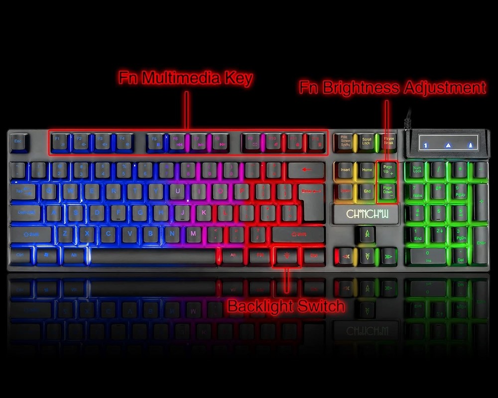 Keyboard Mouse Gaming LED Wired Combo Rainbow Backlit Mechanical Feeling