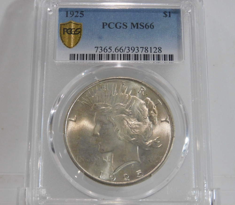 GOLD SHIELD! 1925-P Peace Silver Dollar, PCGS MS-66!