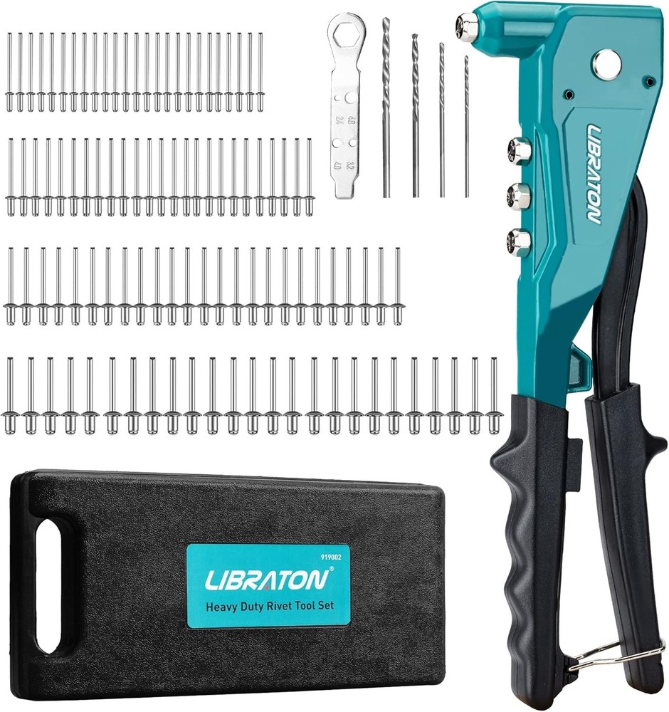 Efficient Manual Riveting Tool - 110 Rivets, Lightweight Aluminum, Carrying Case