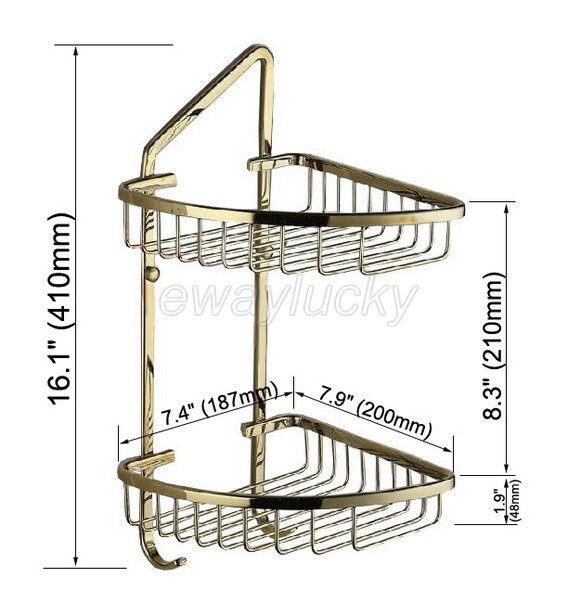 Gold Color Brass Corner Shower Caddy 2 Tier Bath Storage Shelf Rack Basket