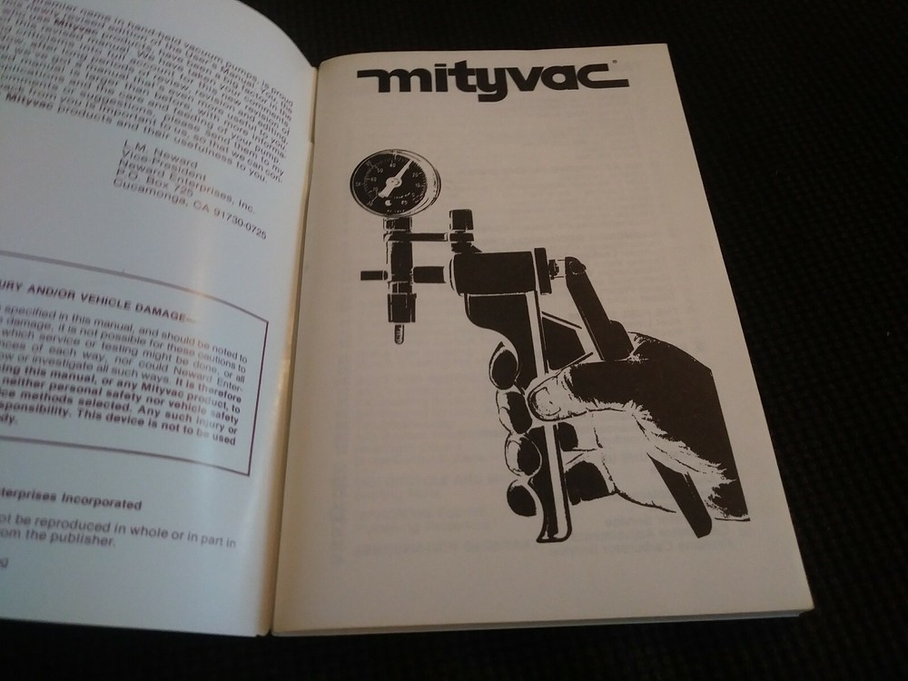 Mityvac Vacuum Pumps Users Manual 1985