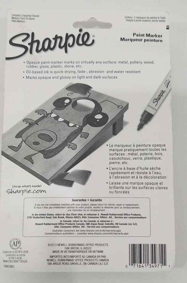 Paint Sharpie Oil Base Medium Point 5/PK AST 34971PP