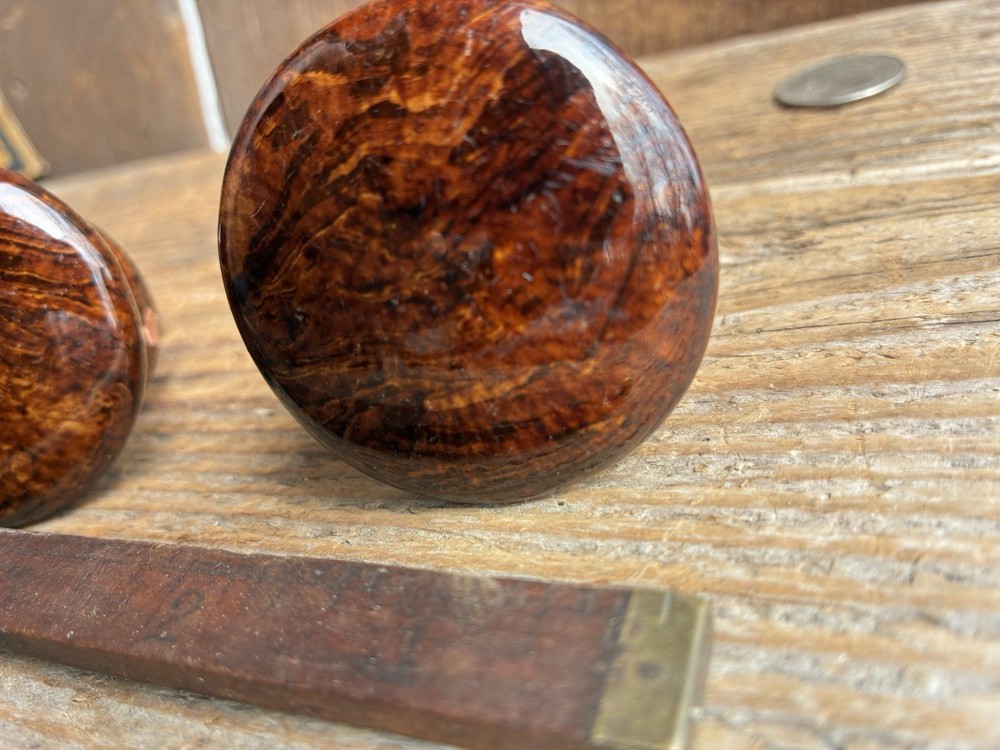 Pair (2) Rare Antique Bennington Pottery Cupboard / Drawer Pull Knobs - 2 in Dia