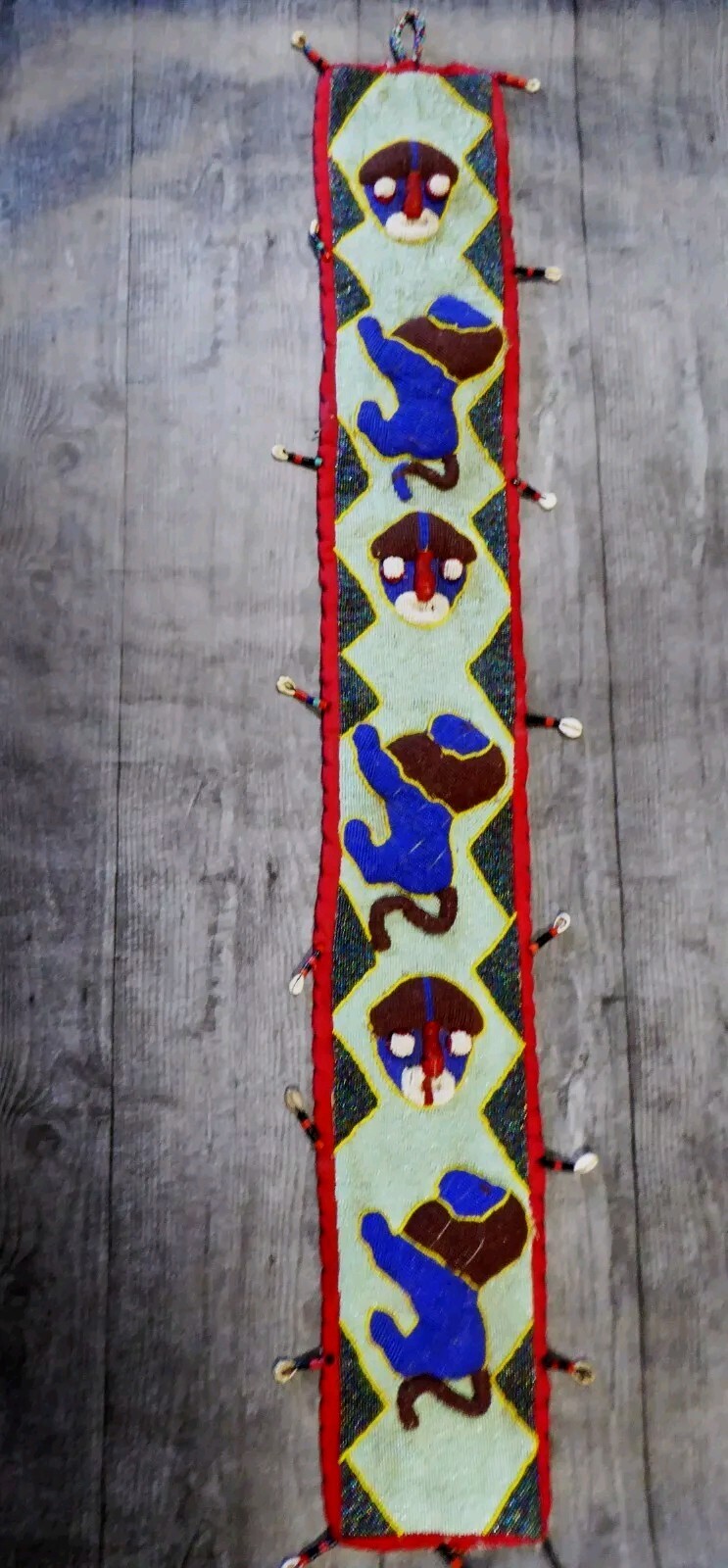 African Tribal Ceremonial Beaded Art Wall Hanging Cowrie Shell 3D Elephant Mask