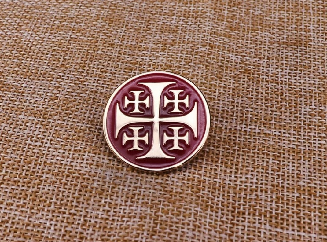 Jerusalem Red and Gold Enamel Cross Lapel Pin