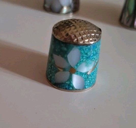 Vintage Mexican thimbles with abalone shell or turquoise