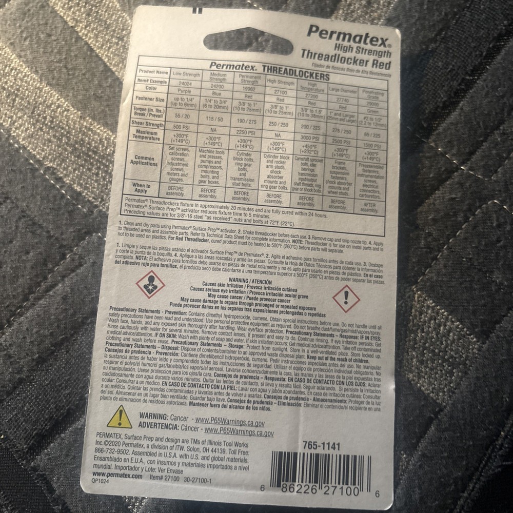 Permatex 27100 Threadlocker Red High Strength 6 ml