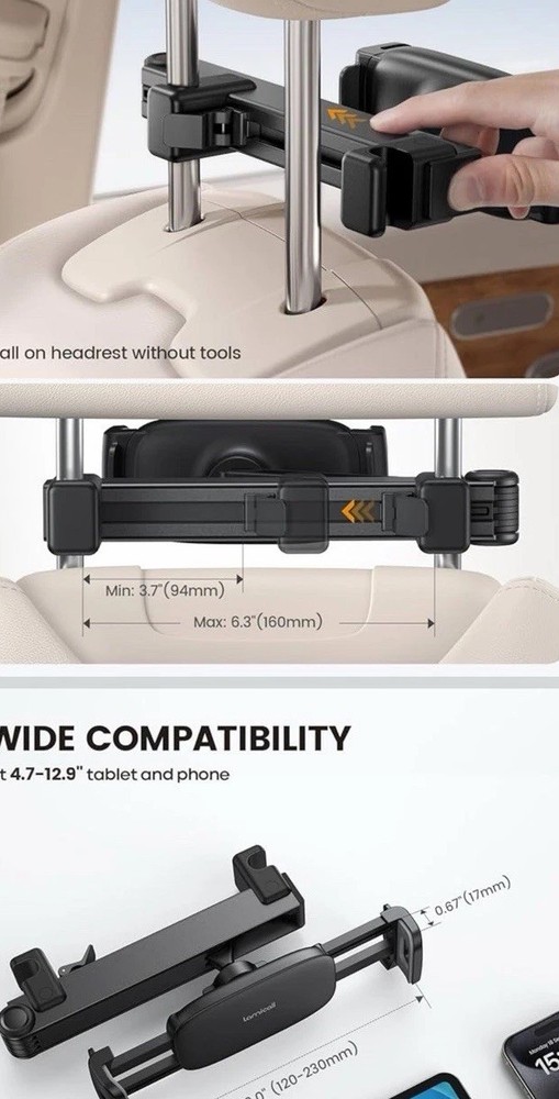 Tablet Holder For Car Headrest Black