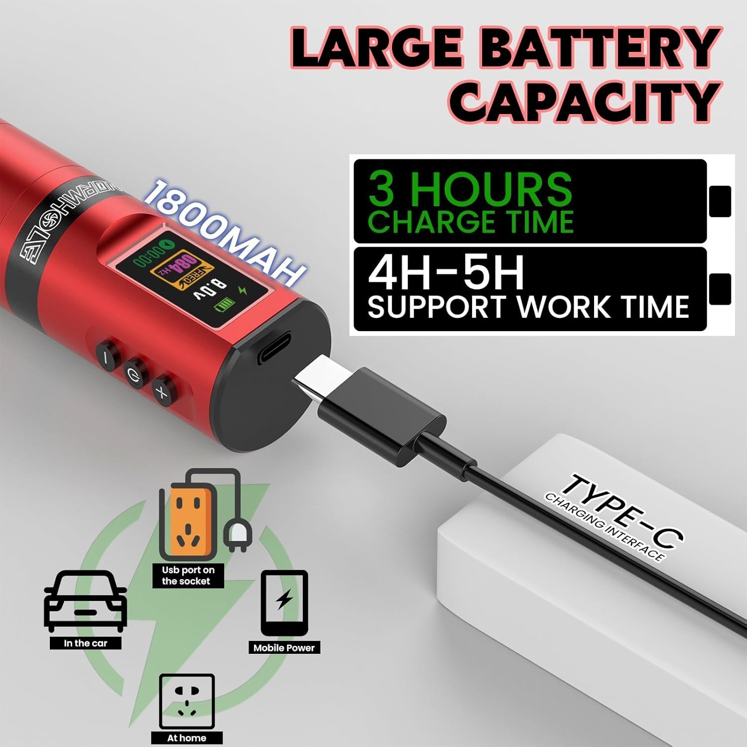 Wormhole Professional Wireless Tattoo Kit – Complete Set with 1800mAh Battery